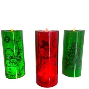 Festive LED Battery Powered Vintage Holiday Candle Set - Green and Red